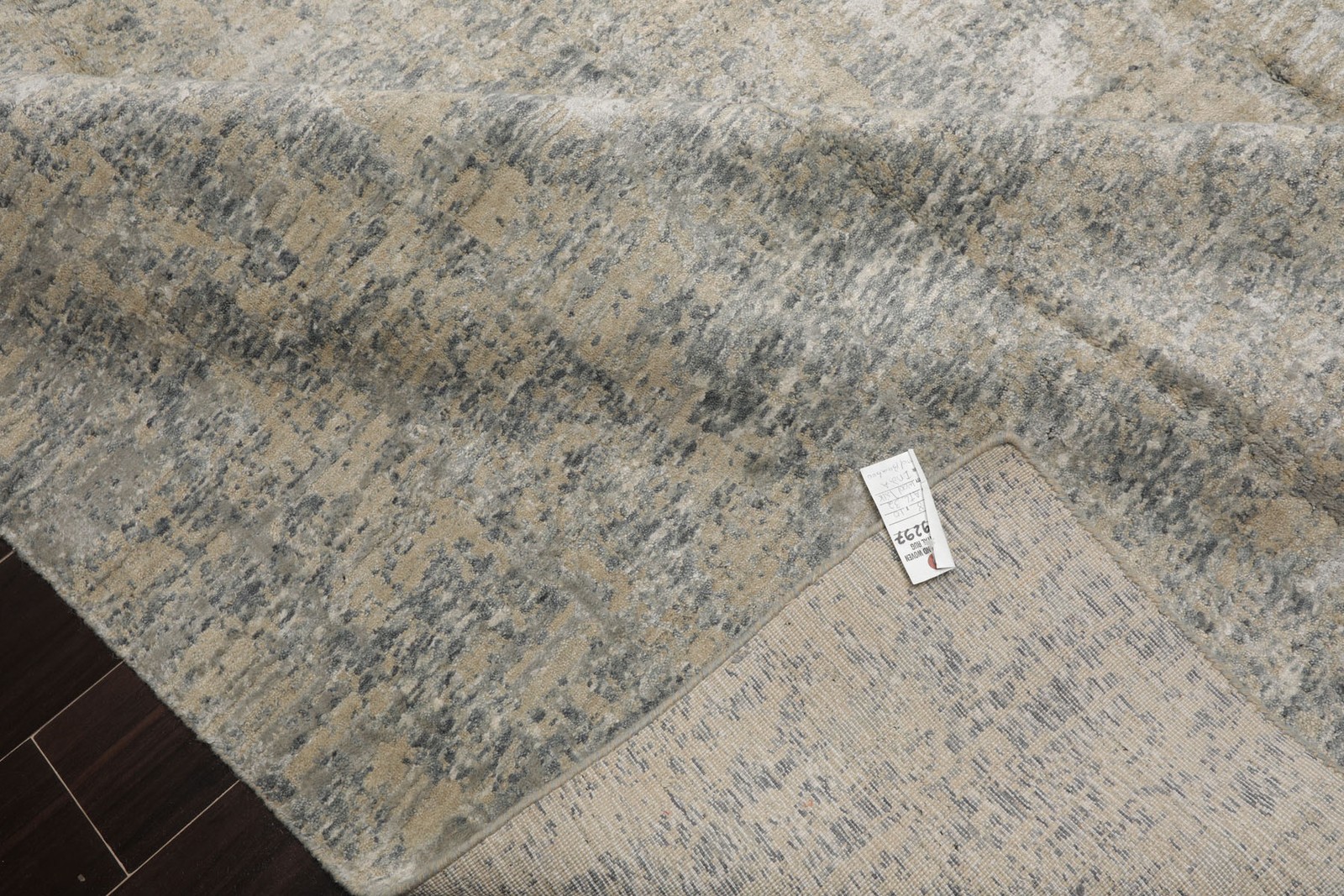 8×10 Gray, Beige Hand Loomed Tibetan Sherpa Modern Abstract Wool & Silk Area Rug