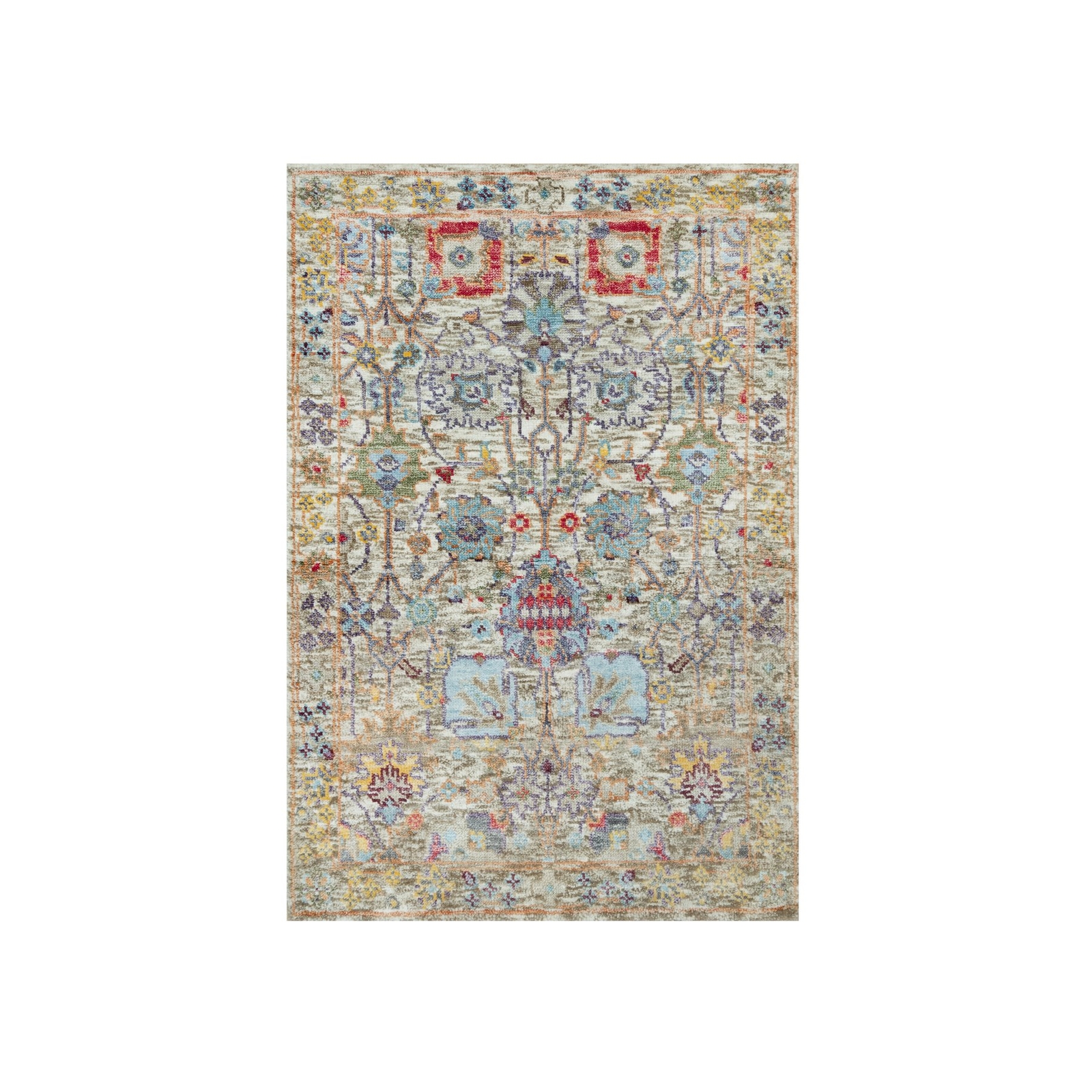 2′ x 3′ Ivory Hand Knotted Silk and Wool Flower Design Mat Oriental Rug R90694