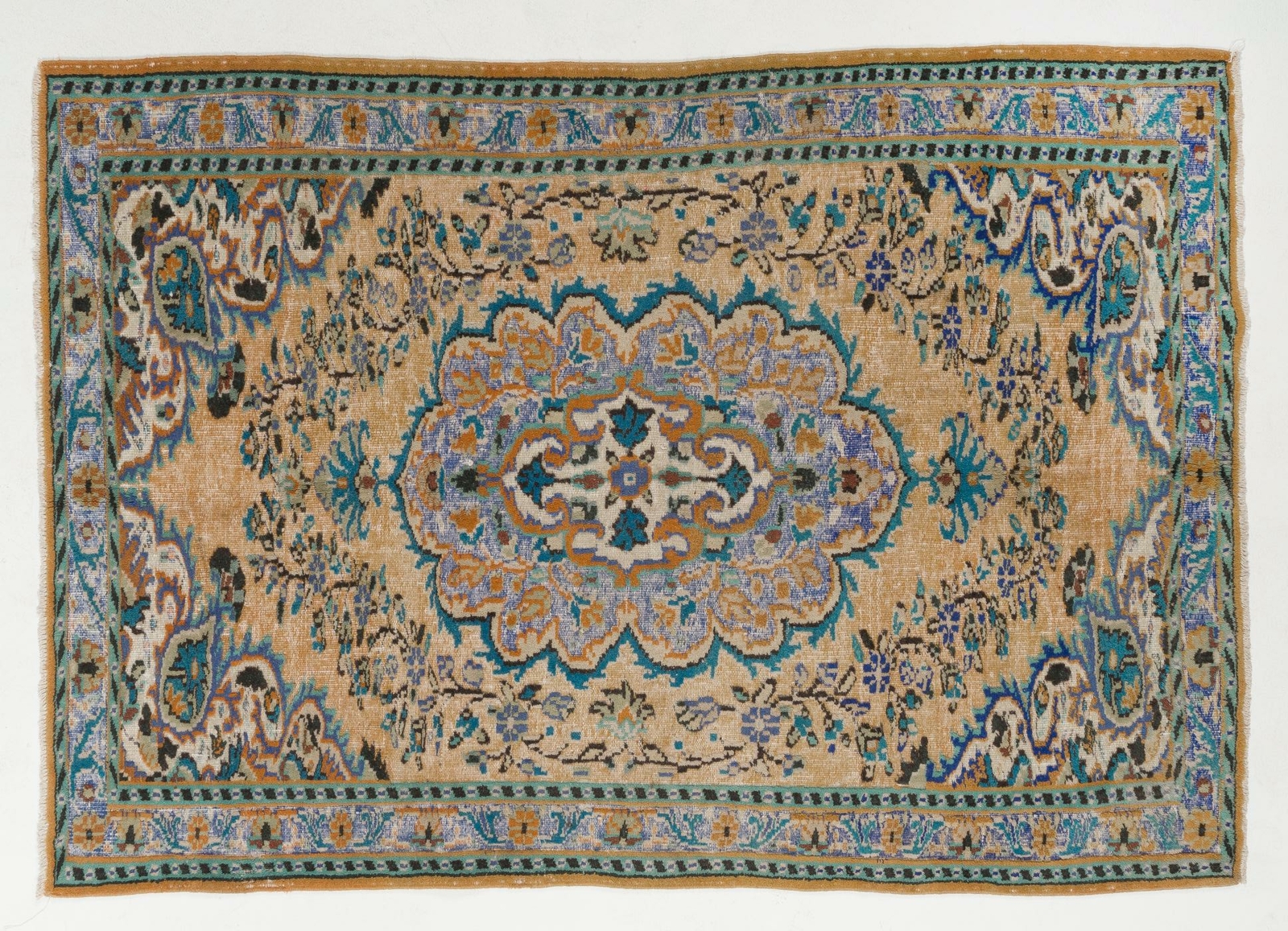 5.7×8 Ft Vintage Turkish High and Low Pile Rug with a Medallion Design