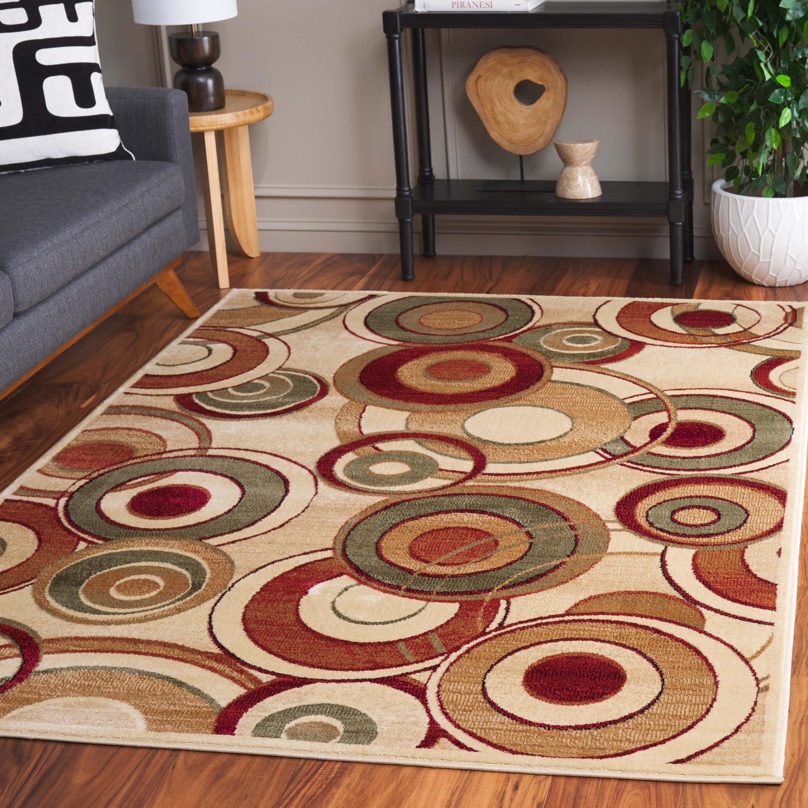 Lyndhurst Collection Area Rug – 5’3″ x 7’6″, Ivory & Multi, Mid-Century Moder…