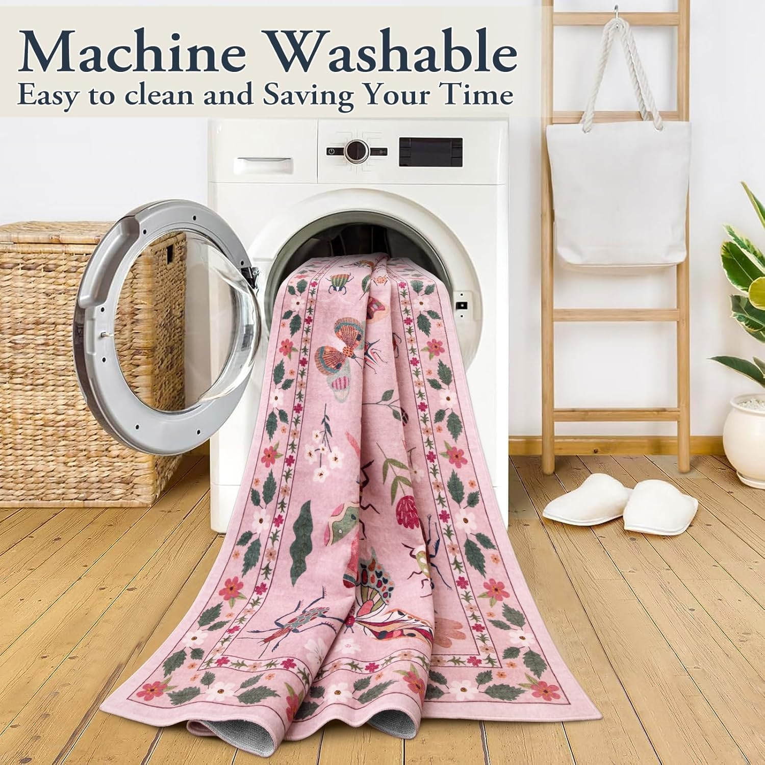 Soft Pink Washable 6×9 Insect-Resistant Rug for Living Room & Nursery