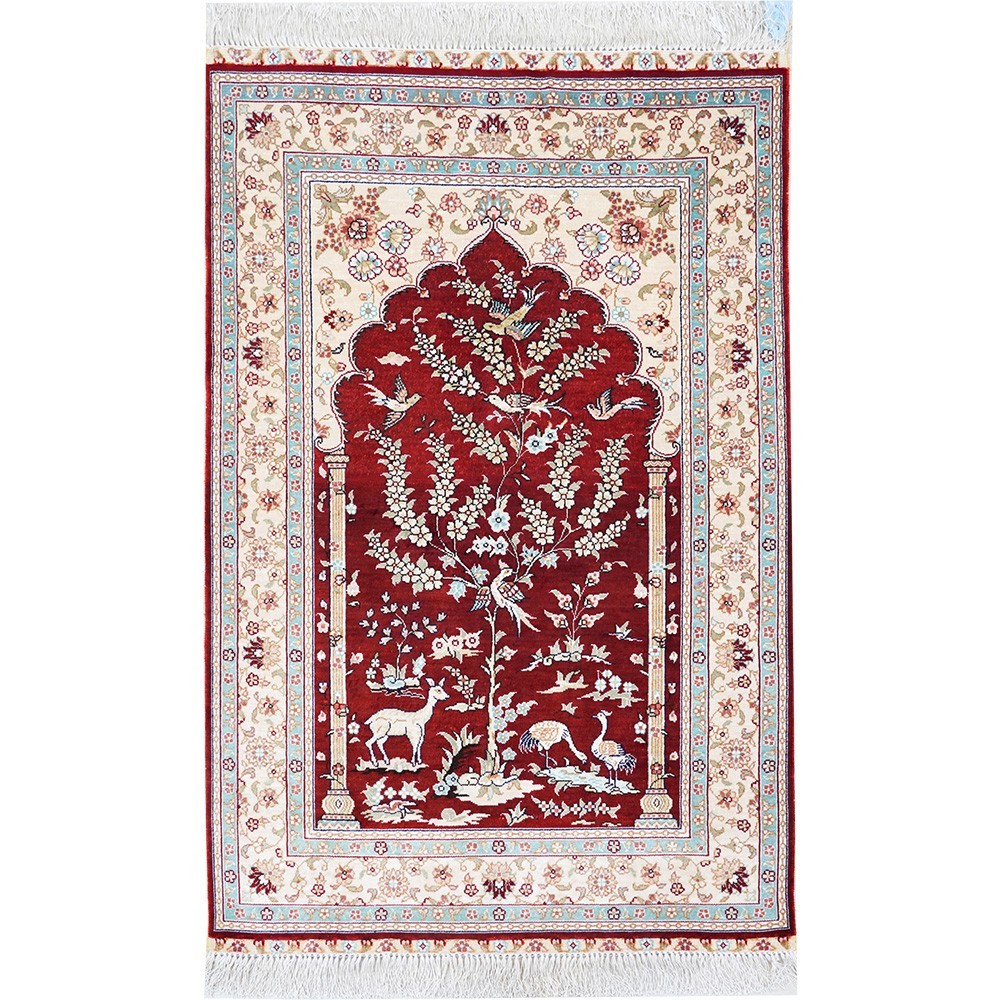 Zhiyi 2.5x4ft Handwoven Silk Area Rug Red For Prayer Hand-knotted Carpet 388A