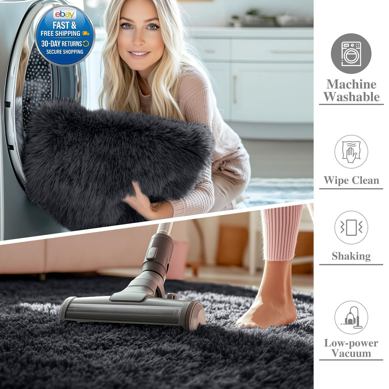 Black Round Rugs for Bedroom – Machine Washable, 4 4 Ft Round,