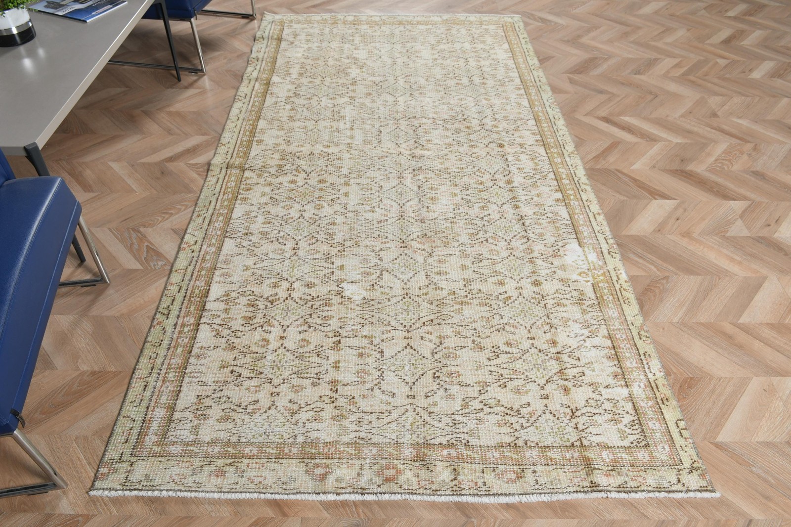 4,6×9 ft Turkish Rug, Rug, Beige Check Rug Wool