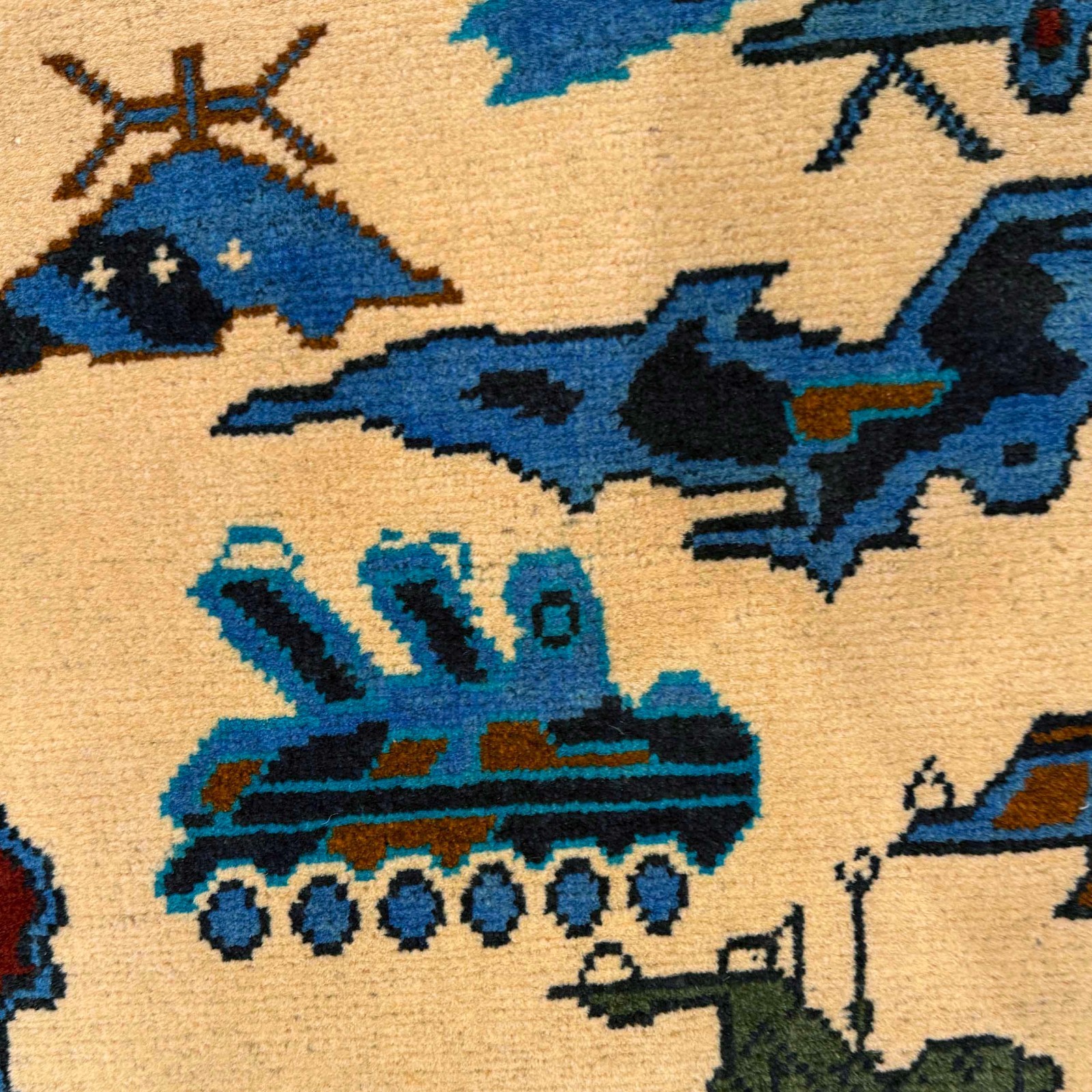Tribal Hand Made Afghan WAR Design Pictorial Rug 2’9×4’4 Ft Beige Carpet -G36550