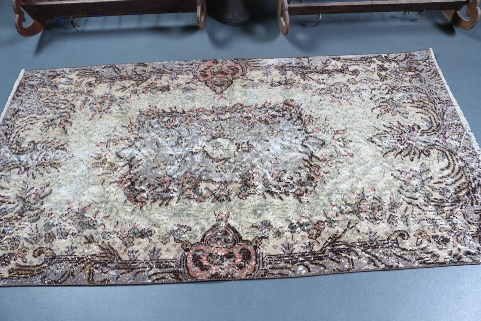 3,7×6,9 ft Area Turkish Rug, Brown Solid Vintage Rug