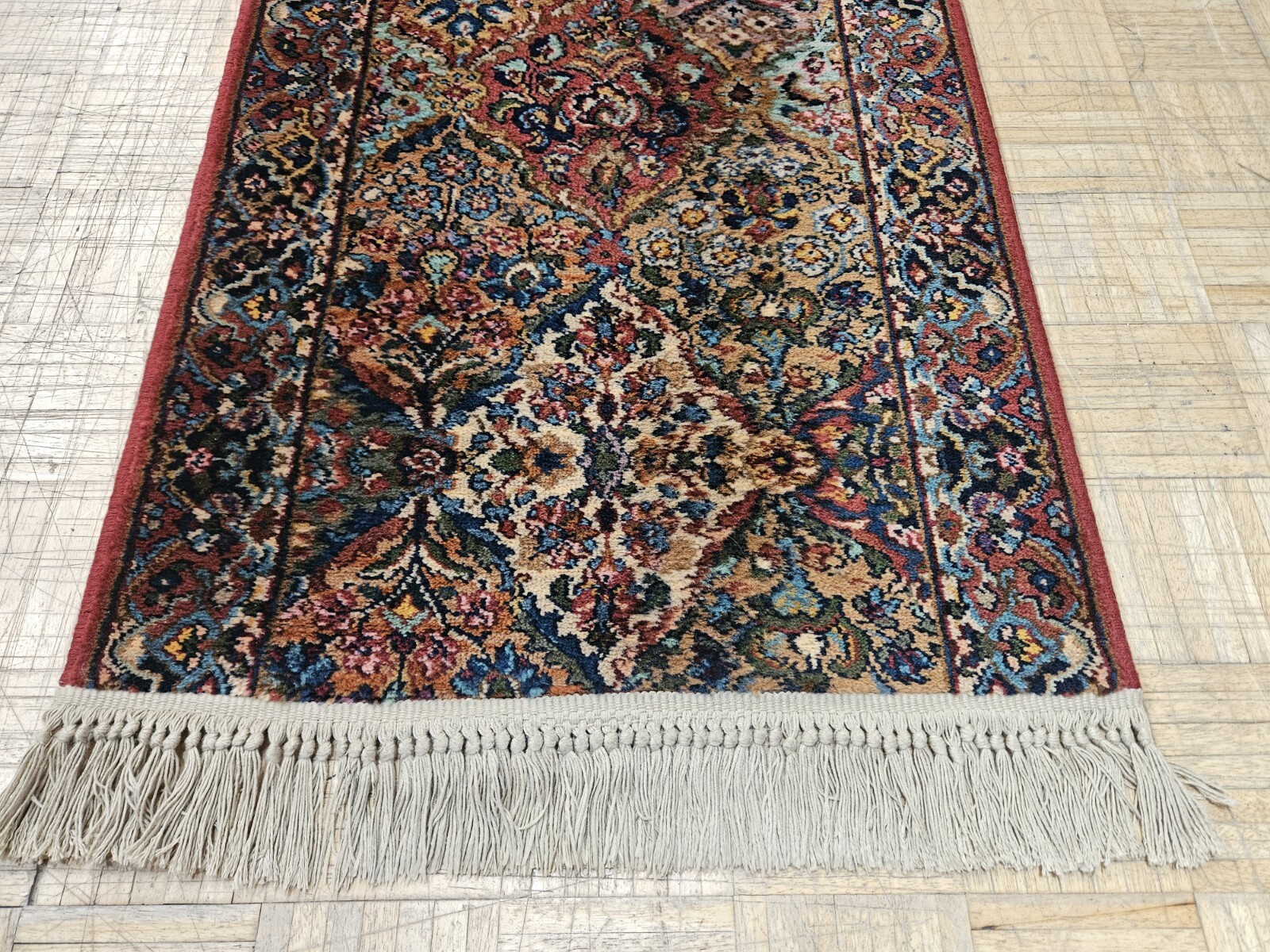 2.6×12 VINTAGE KARASTAN MULTICOLOR PANEL KIRMAN ORIGINAL 700 717 100% WOOL RUG