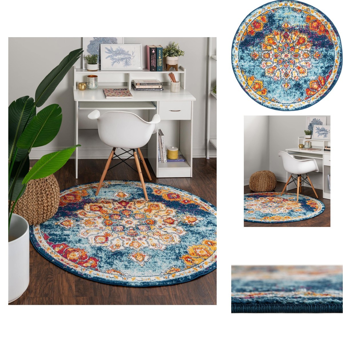 Unique Loom Parker Collection Area Rug – Kokulu 3′ 3″ Round Blue