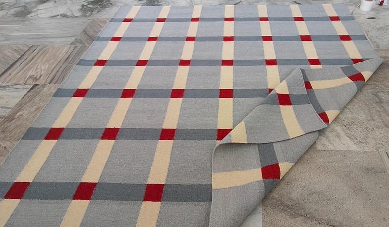 Antique Scandinavian Swedish Kilim Tile Handmade Flat weave Boho Large Area Rug