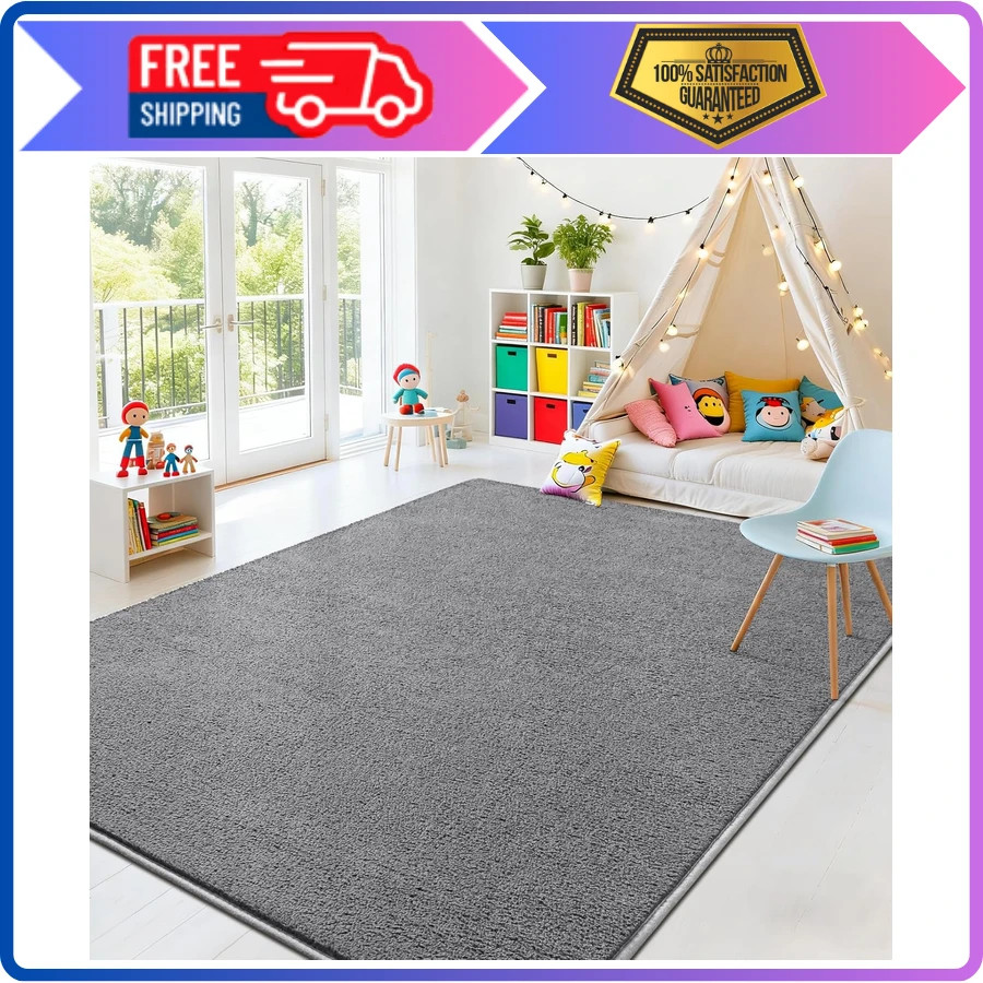 4×6 Ft Grey Area Rug Memory Foam Non Slip Modern Indoor Carpet Bedroom Living…