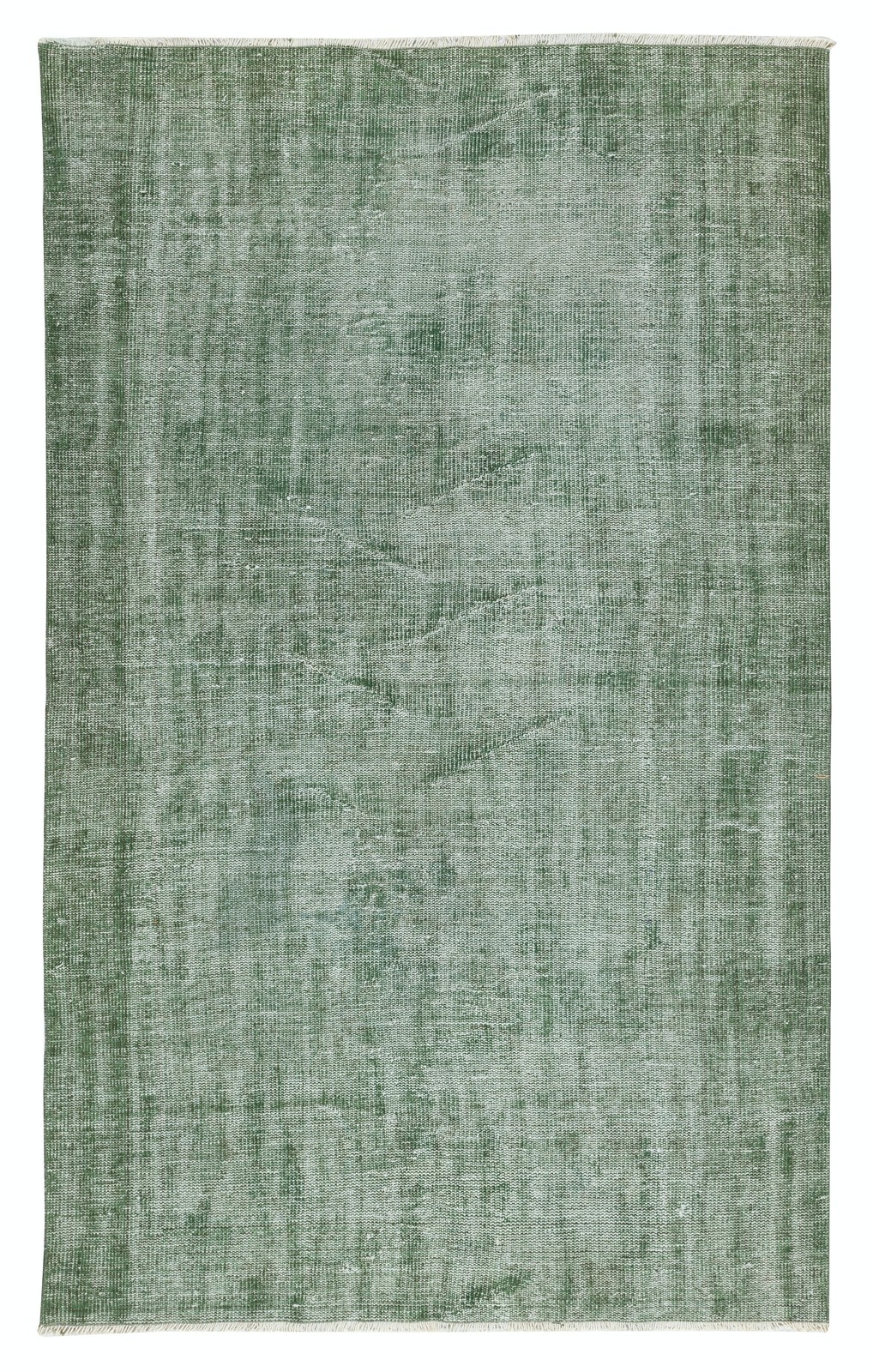5×8 Ft Vintage Rug Overdyed in Green for Modern Interiors. Handknotted in Turkey