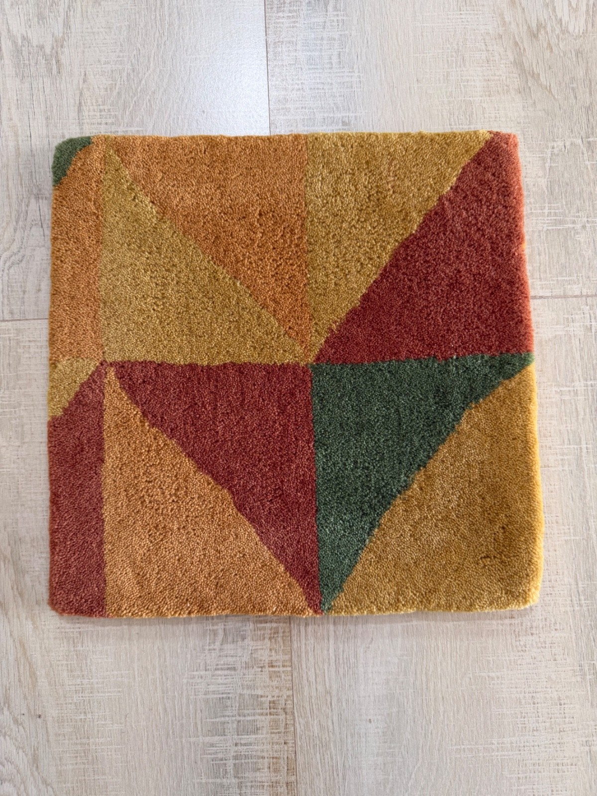 Hand Tufted Wool Rug Terracotta Geometric Small Table Placemat for Home 1 x 1 ft
