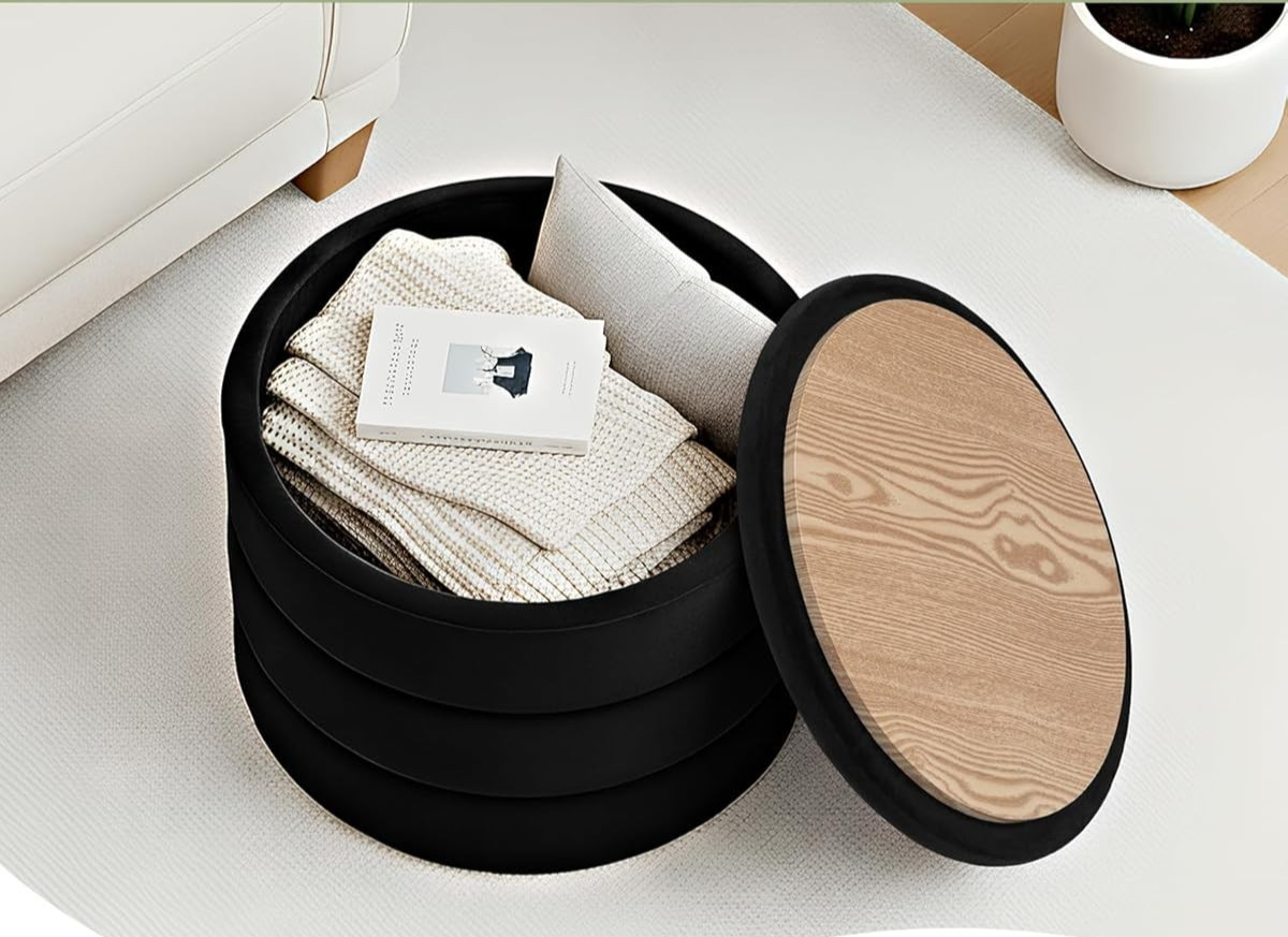 Velvet Storage Ottoman with Tray Folding Ottoman with Storage Coffee Table Foot
