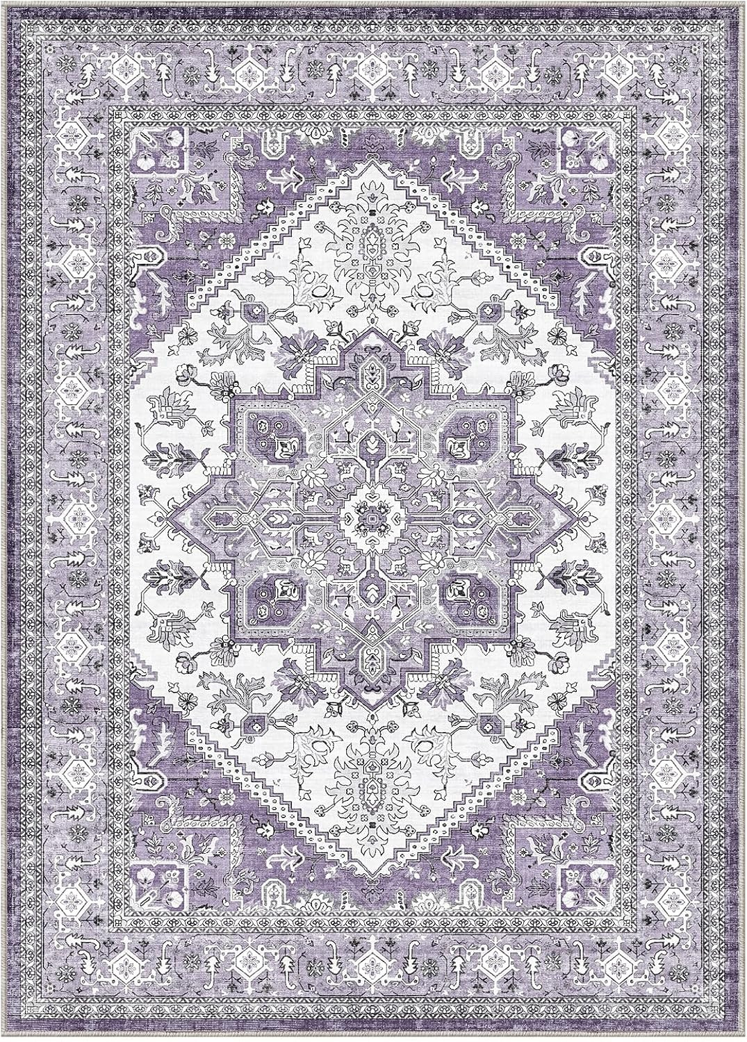 Plush 8X10 Purple Area Rug, Washable Non-Slip Faux Cashmere Carpet
