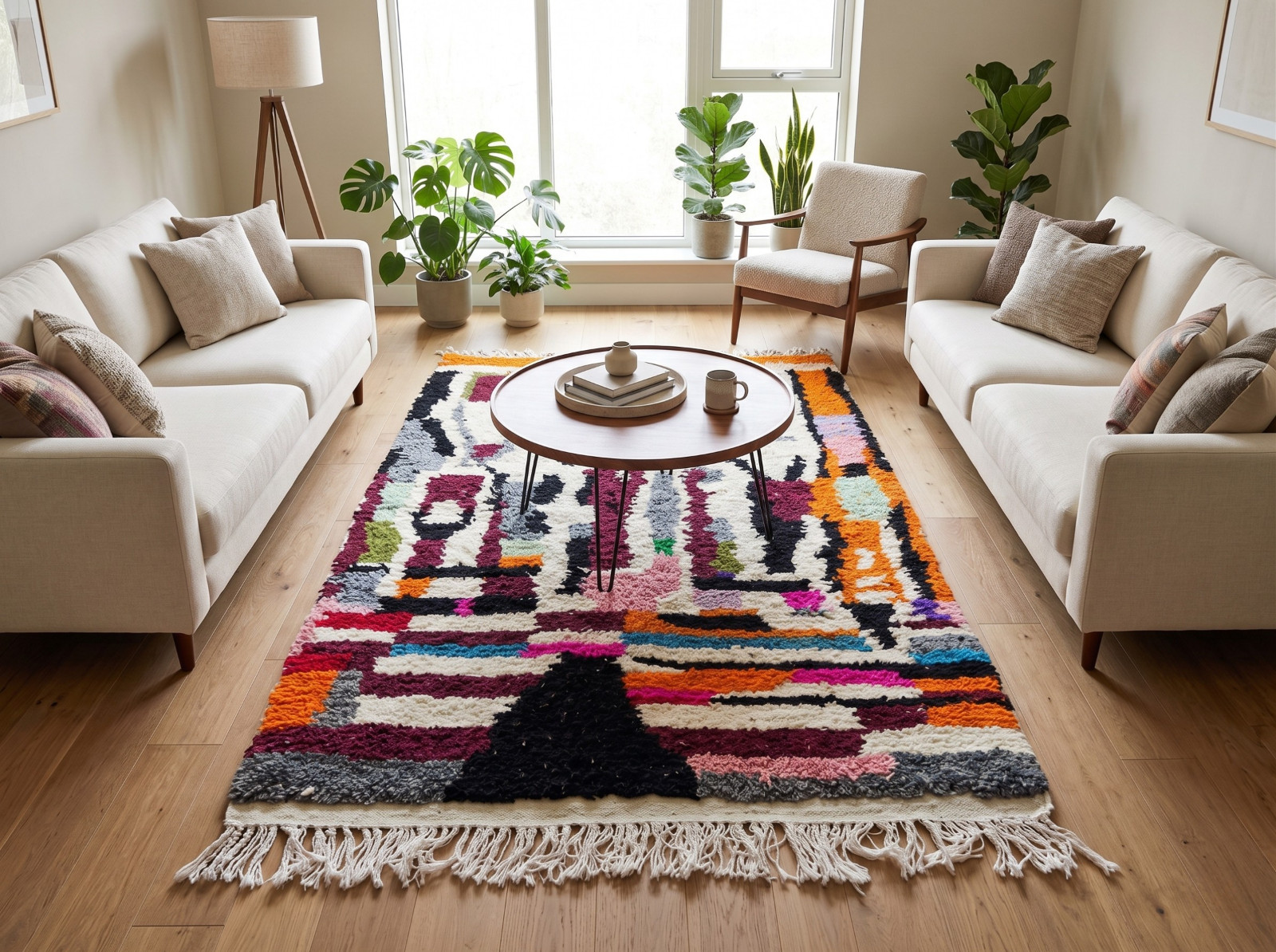 Handmade Moroccan Wool Rug Abstract Berber Beni Ourain Boho Carpet Custom Size