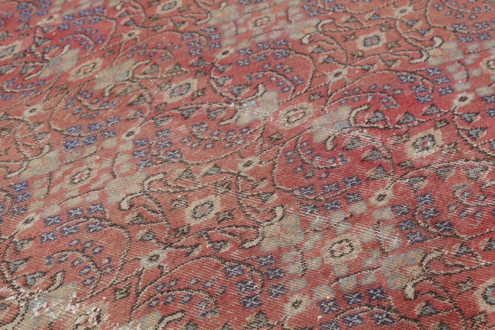 4,5×8,6 ft Vintage Area Rug, Red Blue Turkish Floral Wool Rug
