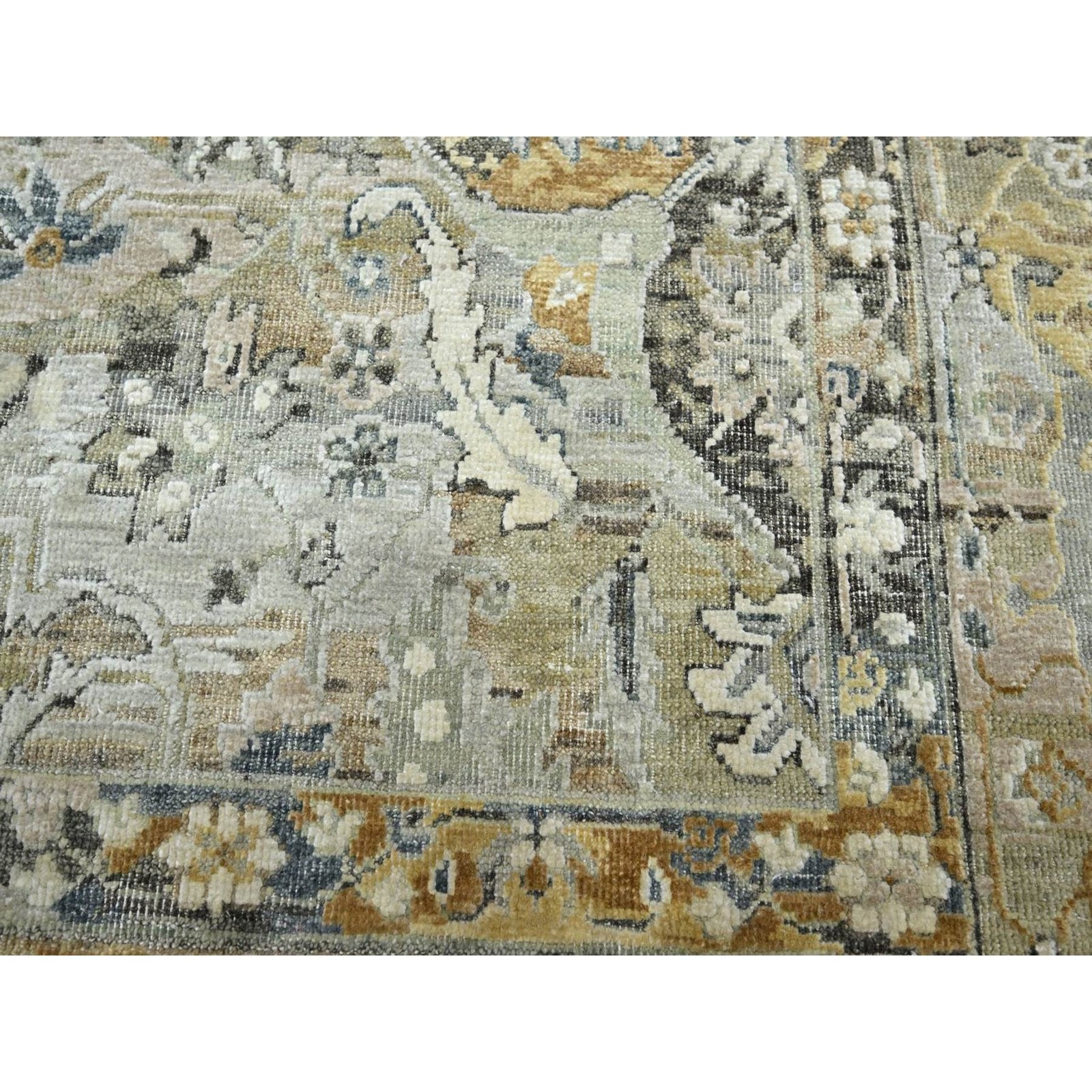 8’10″x12′ Khaki Brown Flower All Over Design Wool & Silk Hand Knotted Rug 75938