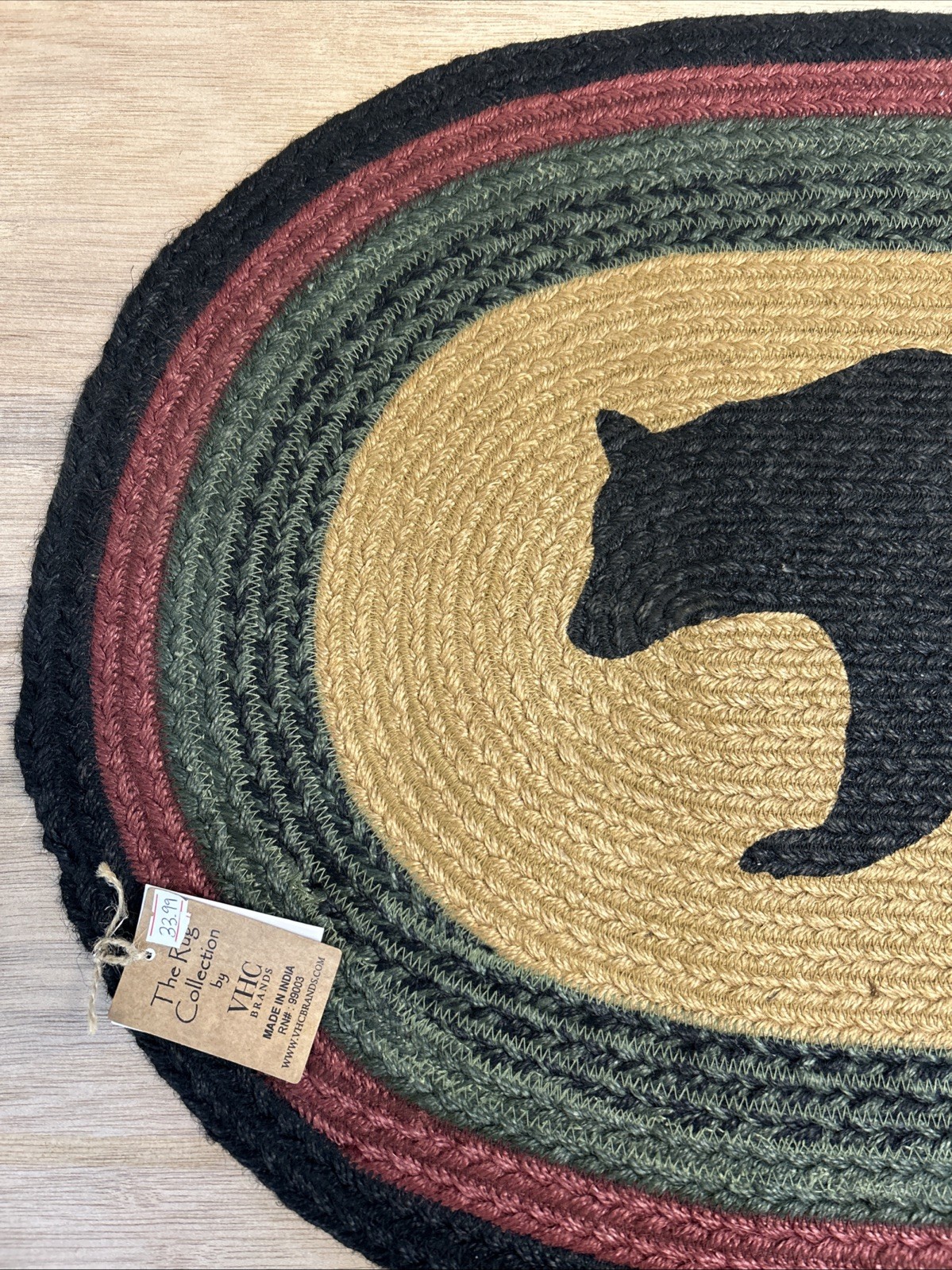 VHC Brands Bear Rug Green, Red, Black, Tan NEW 20”x30”