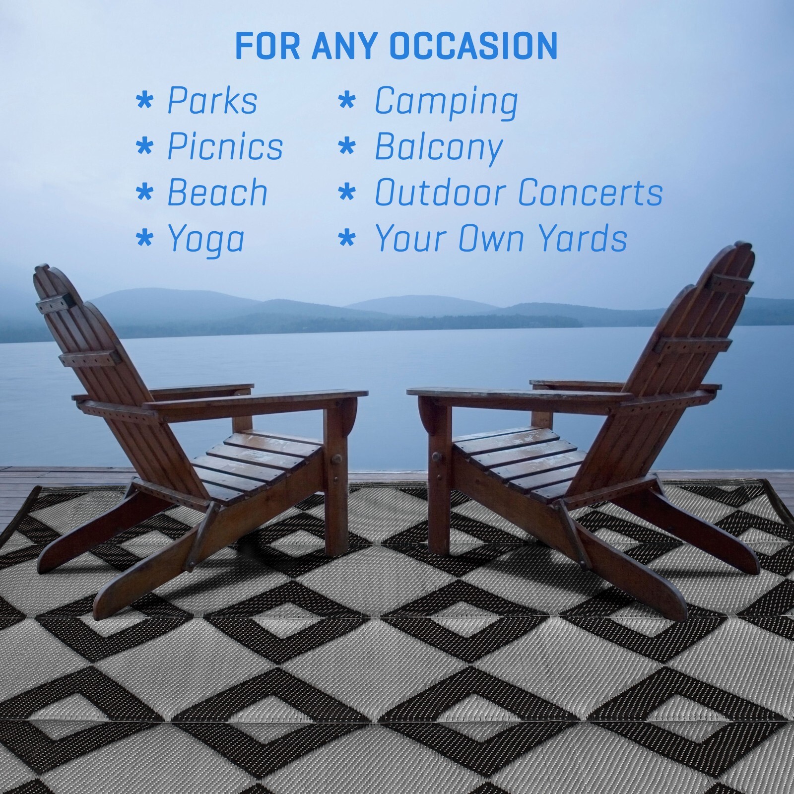 Outdoor Rugs (5×8) Camping, beach, decks and every place (New Geo Gry Blc)