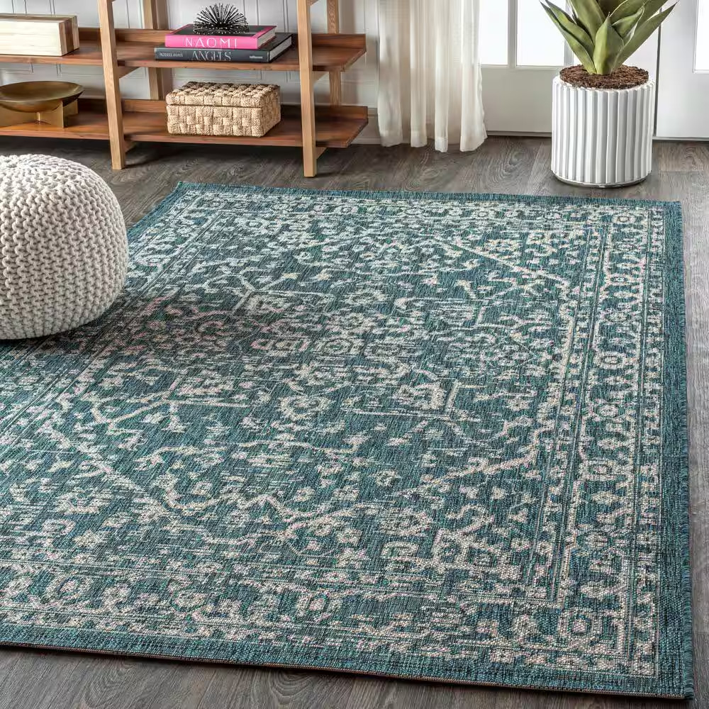 Malta Bohemian Medallion Teal/Gray 5 Ft. 3 In. X 7 Ft. 7 In. Textured Weave Indo