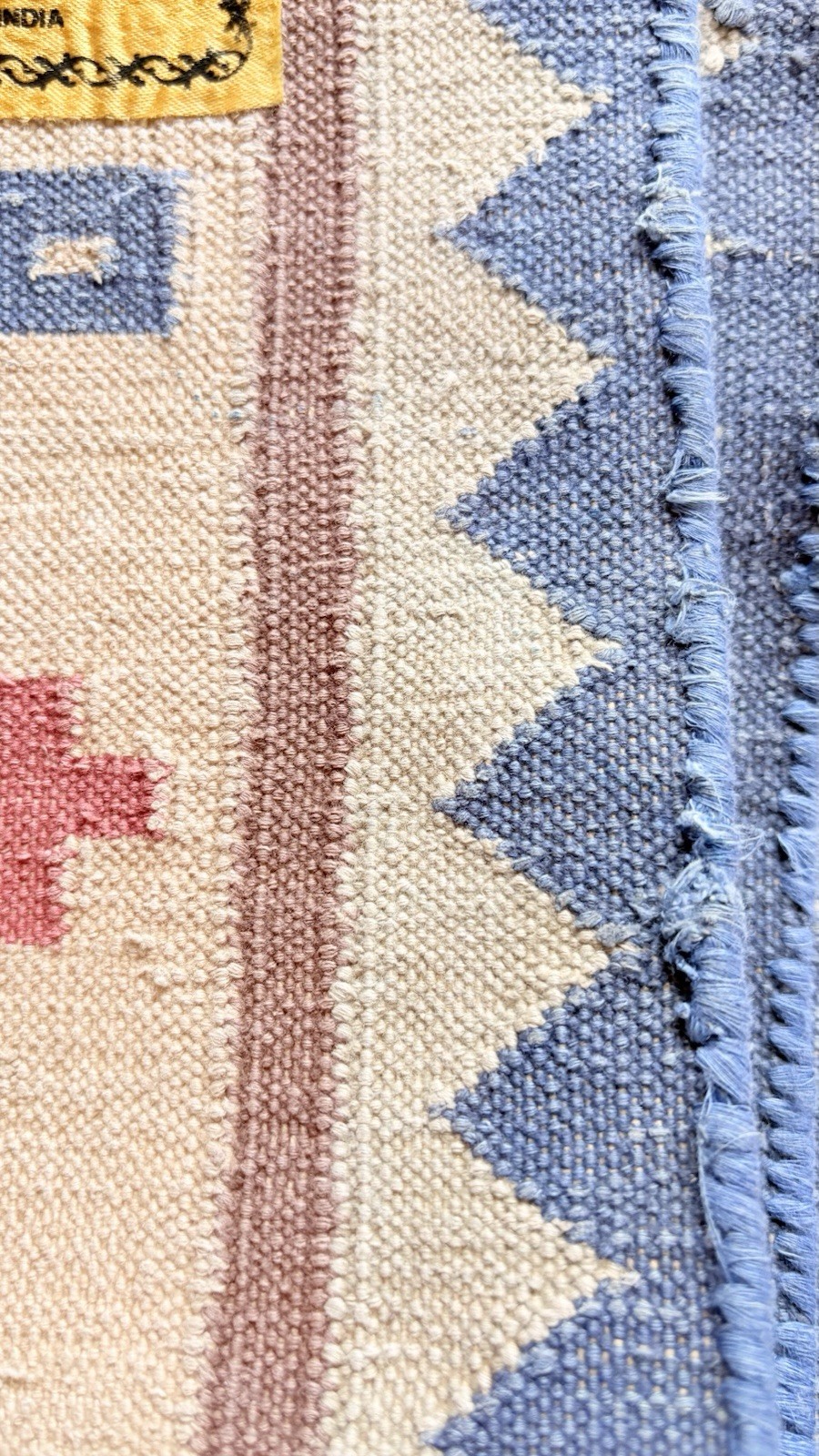 Vintage India Hand Woven 3×5 Area Rug Geometric Boho Tribal Oriental Blue