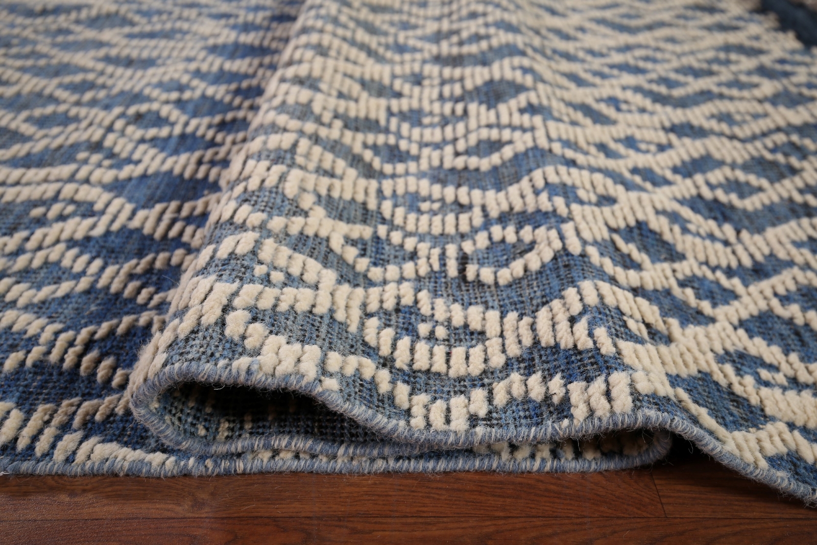 Luxury Hand-Knotted Contemporary Moroccan Wool Area Rugs Blue Large 10×15 ft
