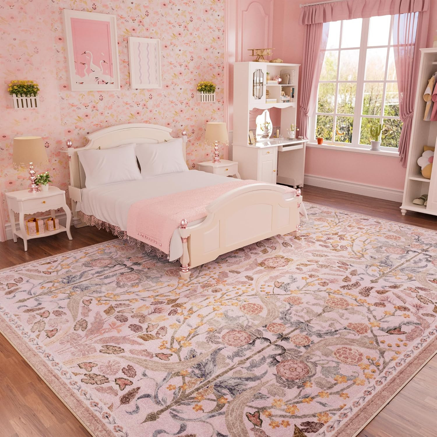 Boho Floral 8×10 Washable Area Rug – Soft Non-Slip Carpet for Home Decor