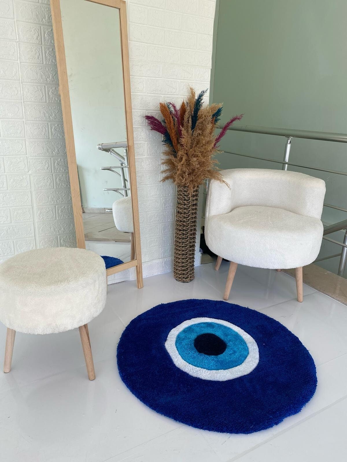 Good Luck Eye Shaped Handmade Rug Without Tariff & duty