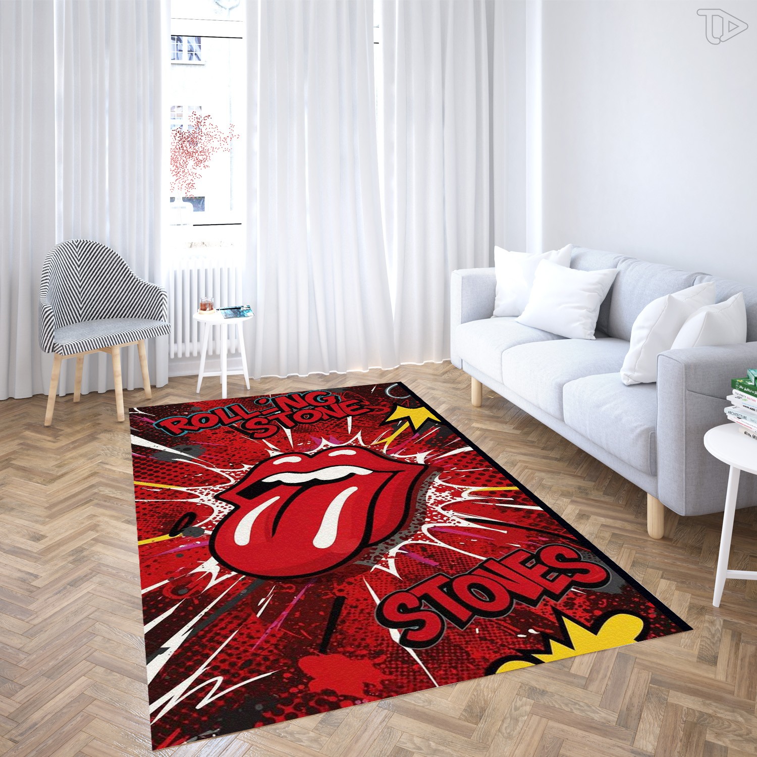 Modern Pop Art Red Lips Tongue Area Rug – Comic Style Room Decor