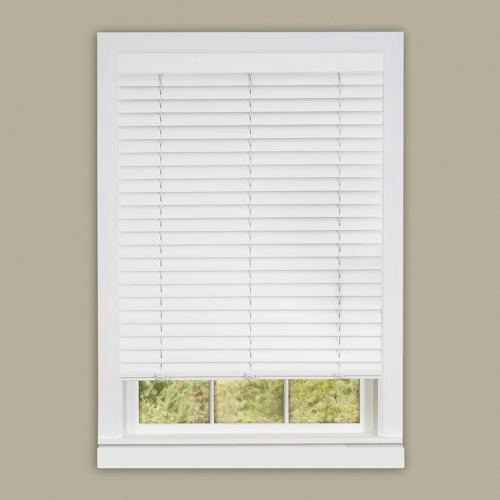Cordless Window Blind 2″ Vinyl Plantation Blinds Embossed Grain White 64″ Length