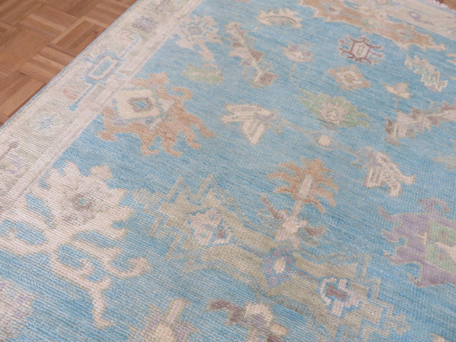 5’6 x 7’10 Hand Knotted Sky Blue Funky Oushak Oriental Rug G15256
