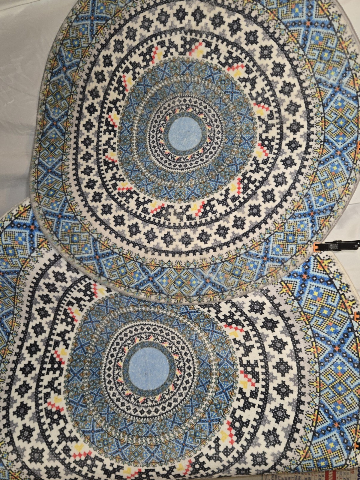 Round 5 ft Blue White Black Geometric Cotton Flatweave Area Rug