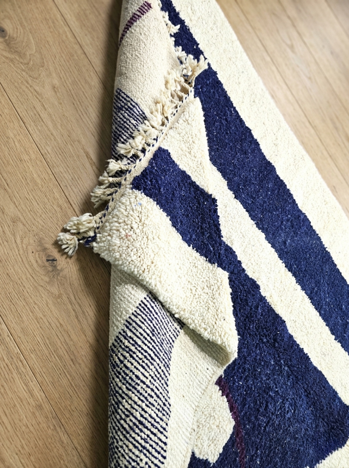 Handmade Moroccan Berber Wool Rug Navy Blue Abstract Beni Ourain Custom Size
