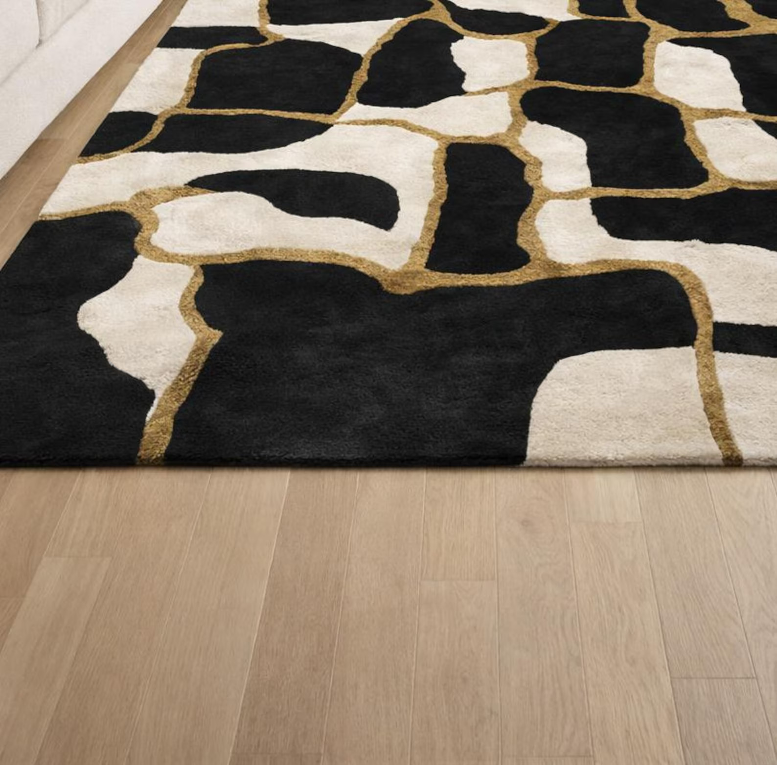Modern Abstract Black White Rug, Handmade Tufted Area Rug, Luxury Living Room