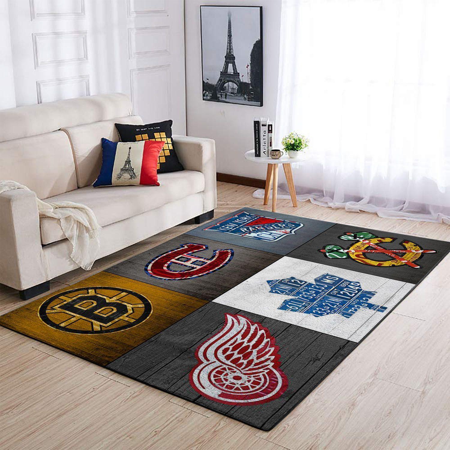 Nhl Original Six Hockey Team Area Rug Retro Logo Vintage Living Room Carpet Rug