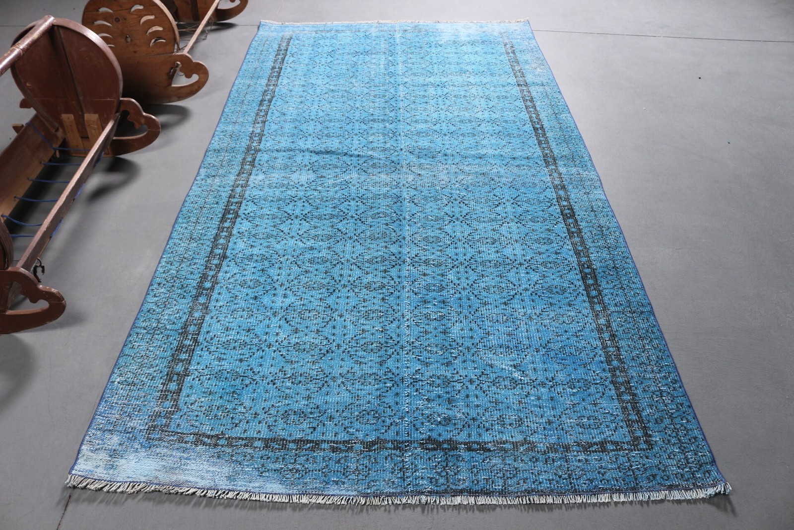 4,9×8,9 ft Rug, Vintage Turkish Rug, Blue Wool Rug