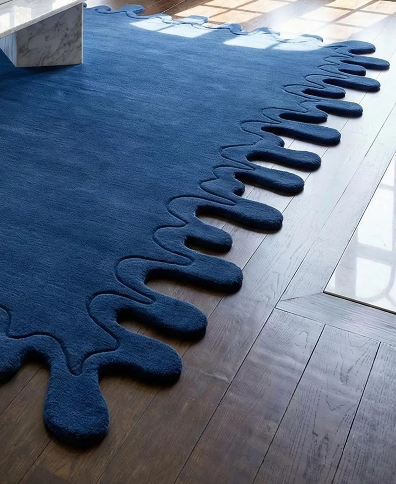Modern Blue Abstract Area Rug Unique Irregular Edge Carpet Luxury Living Room
