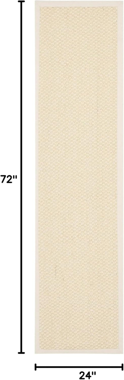 Natural Fiber Collection Runner Rug – 2′ X 6′, Cream, Sisal, Woven Design with B