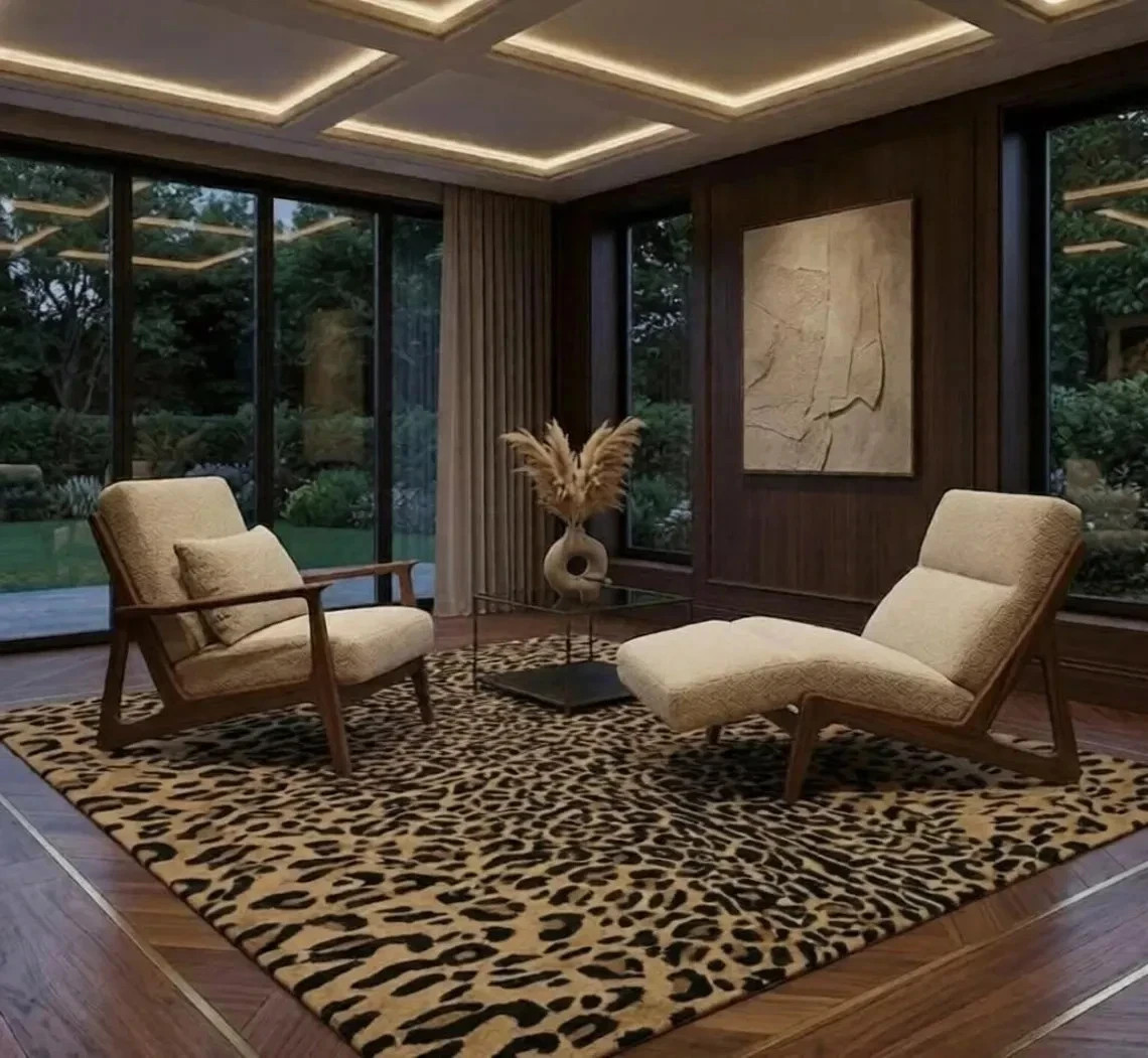Hand-Tufted Leopard Print Wool Rug, Beige Brown Safari Area Carpet 6×9|8×10|9×12
