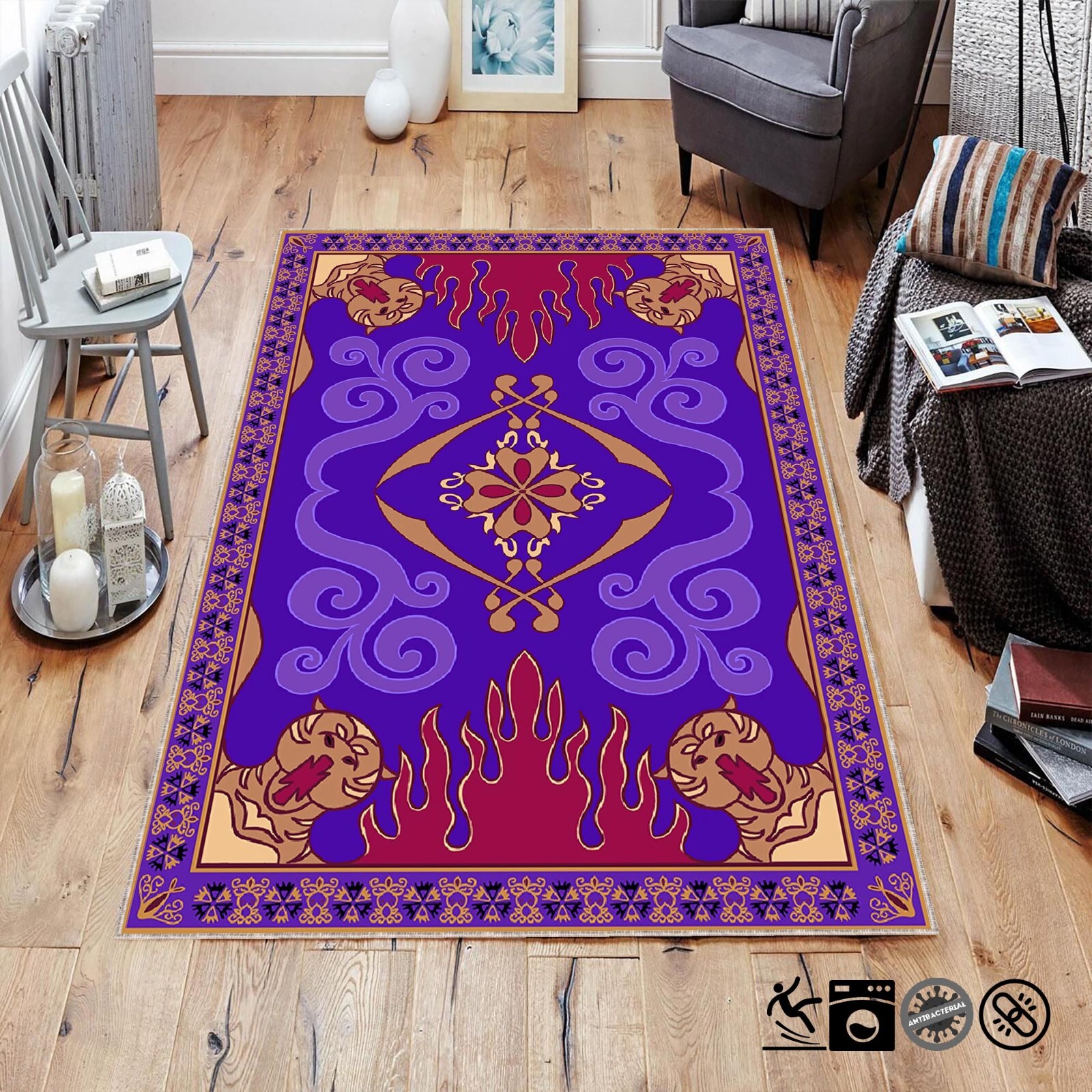Aladdin Magic Carpet Rug Purple Disney Inspired Area Kids Room Home Decor Gift
