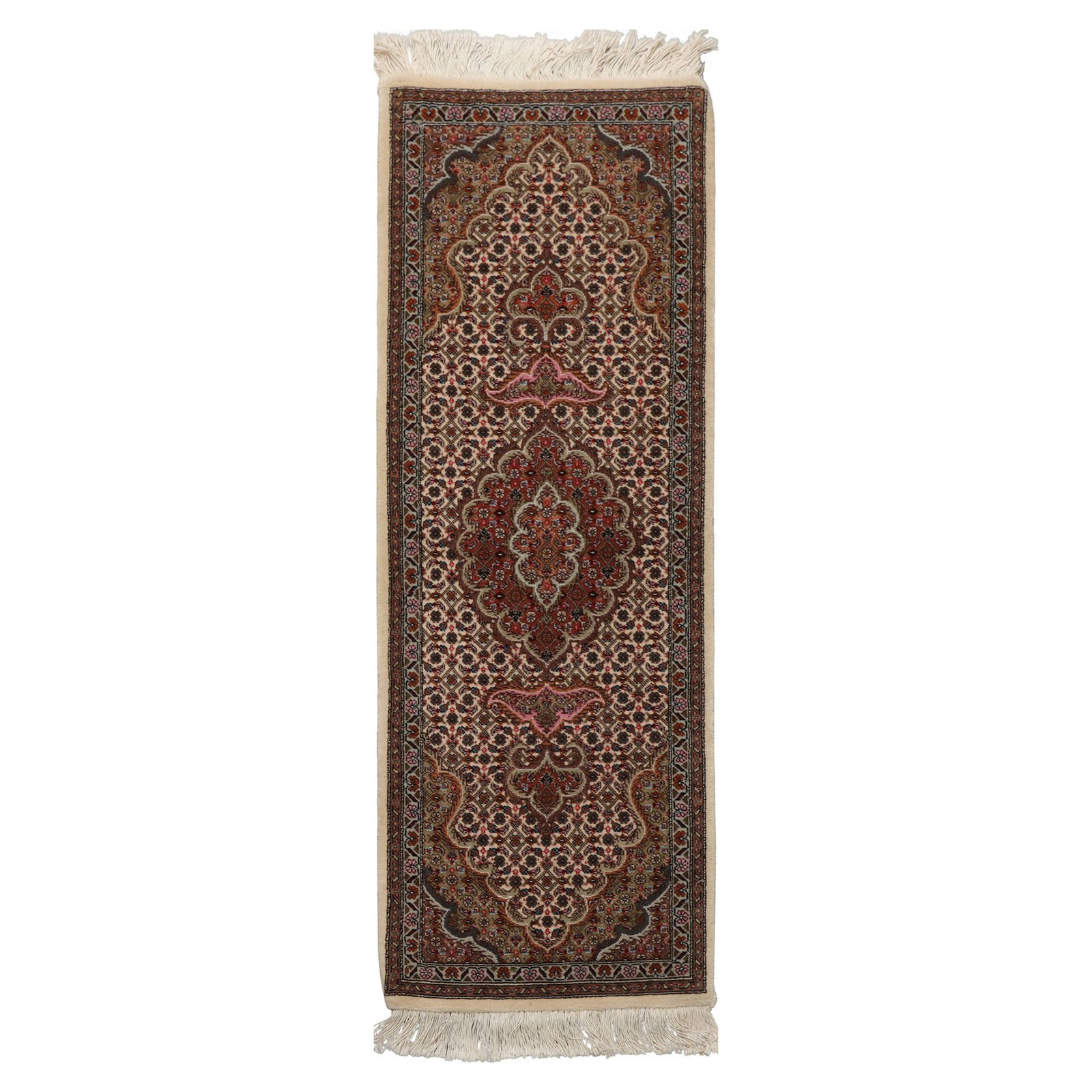 1’4”x4’1” Runner Hand Knotted Wool & Silk Ivory Tabrizz Traditional Rug