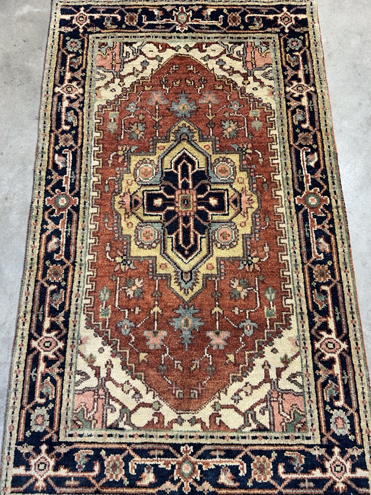 3’x5’1” Geometric Hand-Knotted Carpet Traditional Heriz Wool Rug