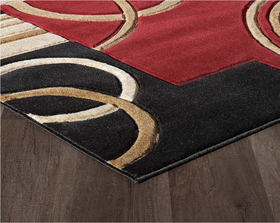 Carpetas Alfombras Para Sala De Casa Habitacion Moderna Rojo Beige 5’ x 7’