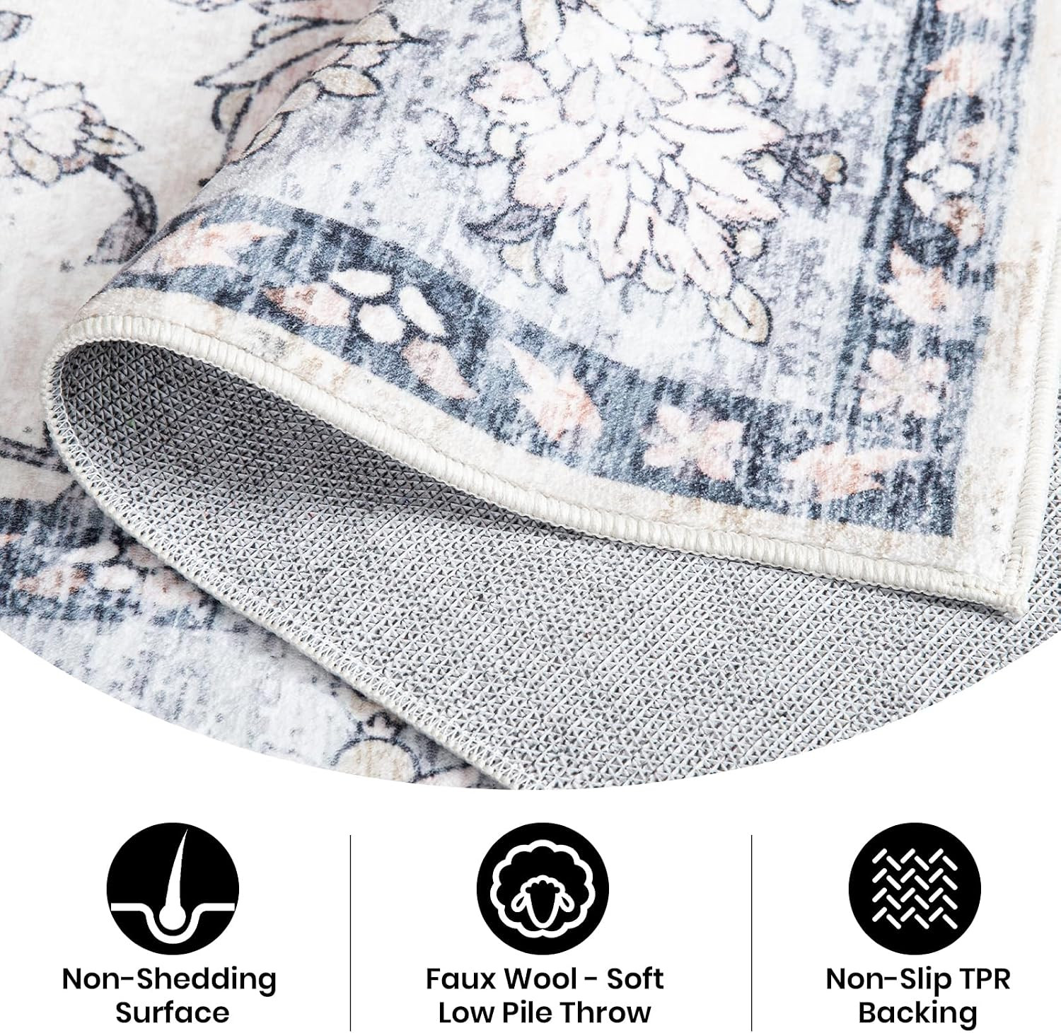 Area Rug for Living Room, 6X9 Machine Washable Non Slip Large Faux Wool Throw Ru