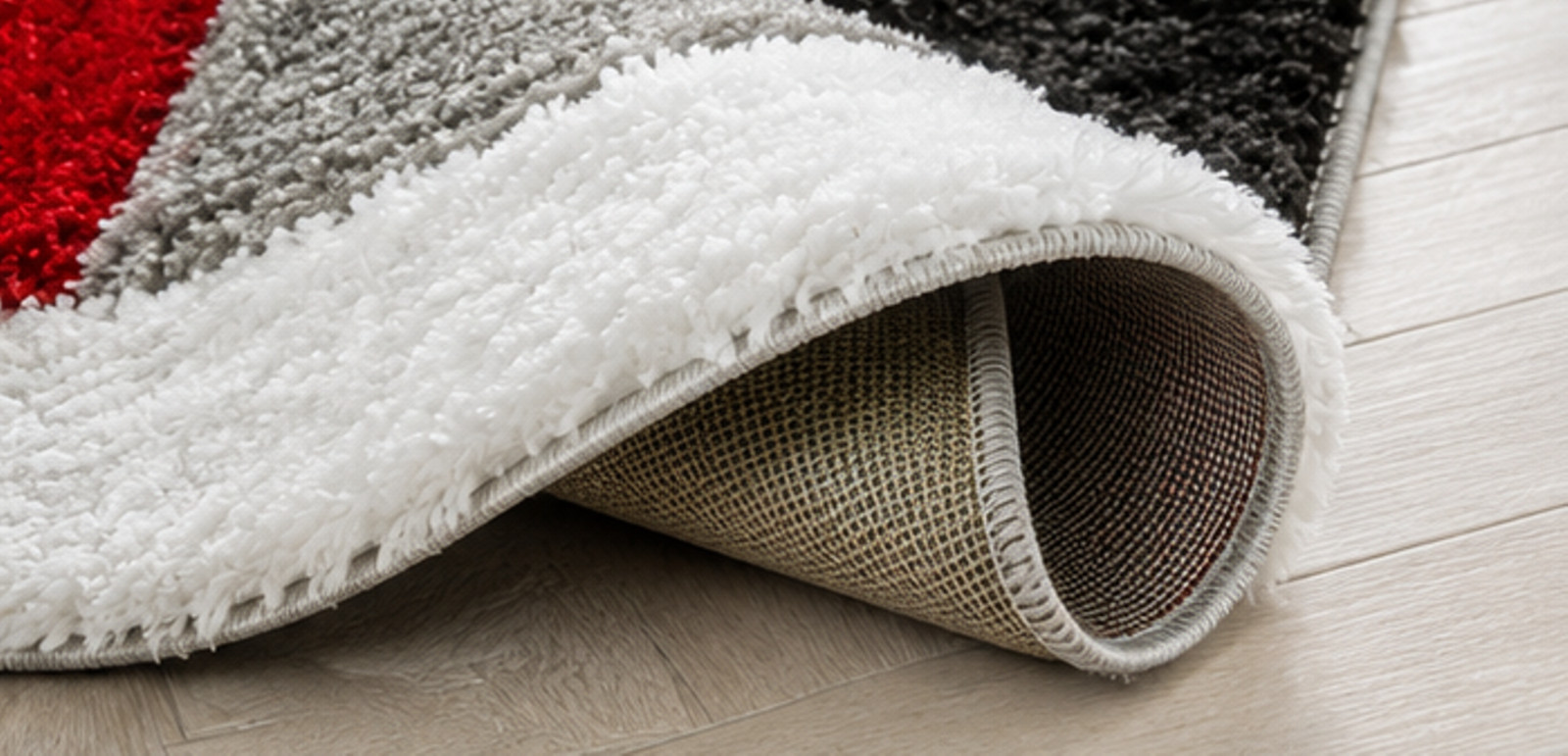 Handmade Red Black White Gray Carpet, Soft Fluffy Living Room Rug, Bedroom Floor