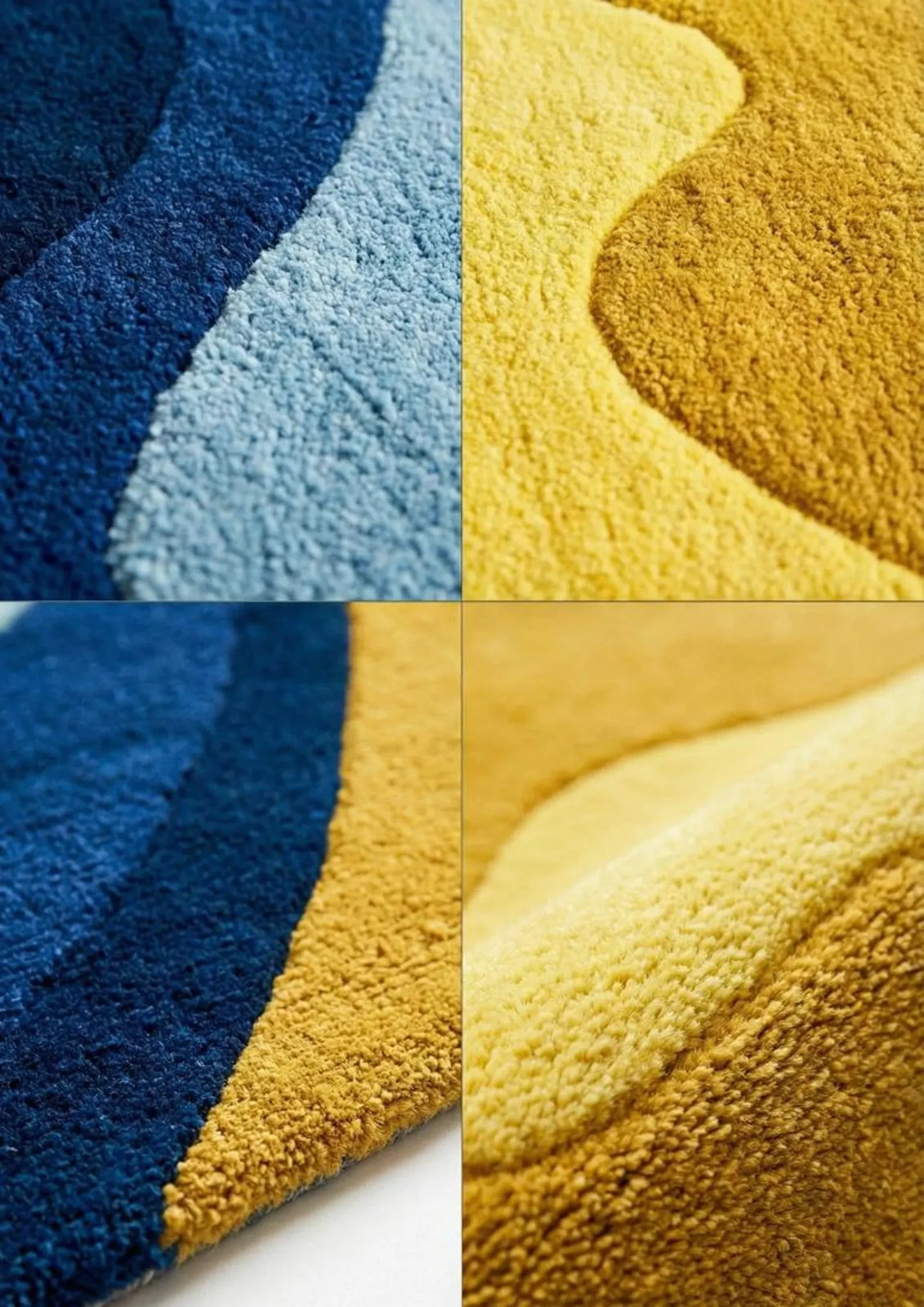 Abstract Hand Tufted Wool Rug | Blue & Mustard Modern Area Rug | Luxury Room Rug