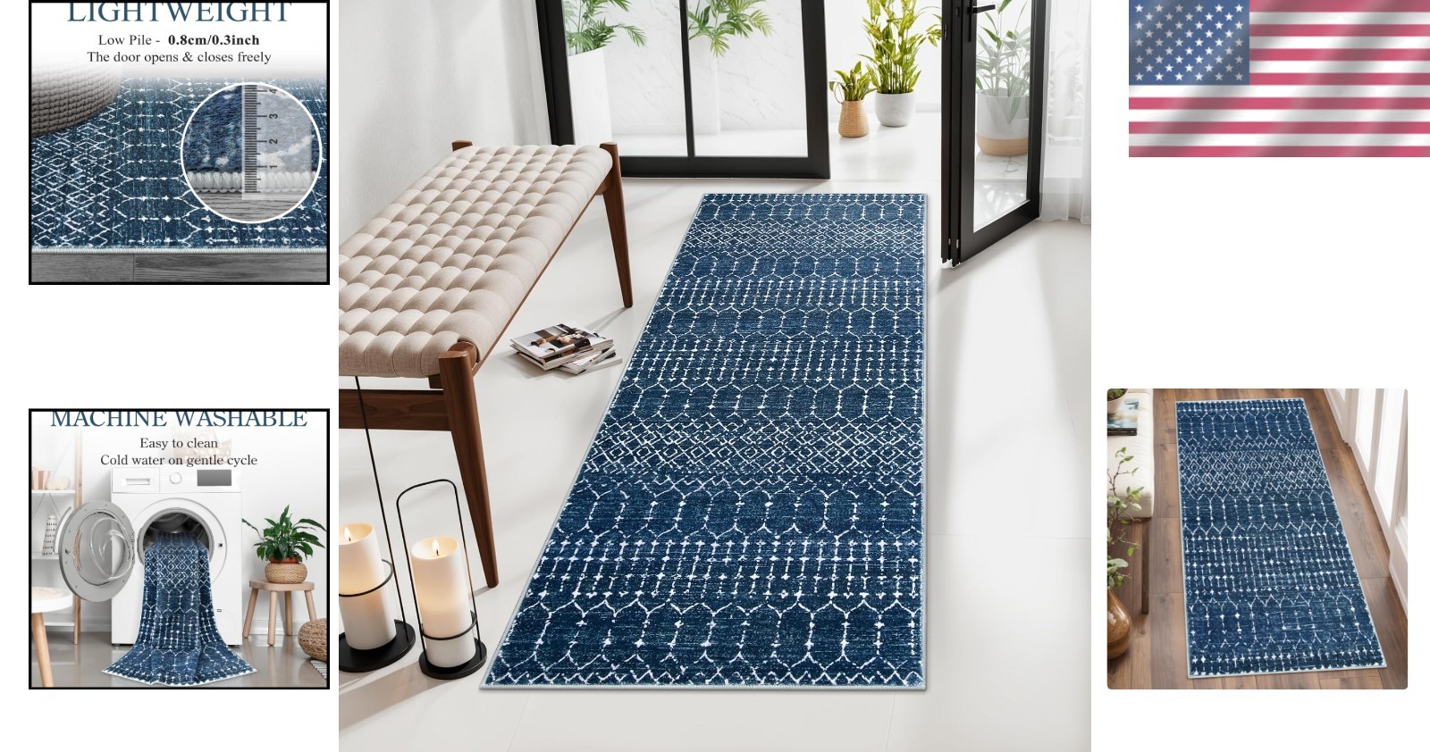 Geometric Moroccan Runner Rug – 2′ x 4′ Non-Slip Soft Faux Wool Mat for Hallway