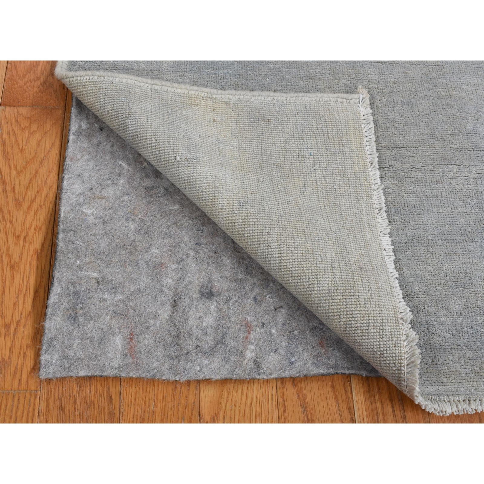 2’7″x9’10” Gray Hand Knotted Silver Wash Peshawar Pure Wool Runner Rug R87691