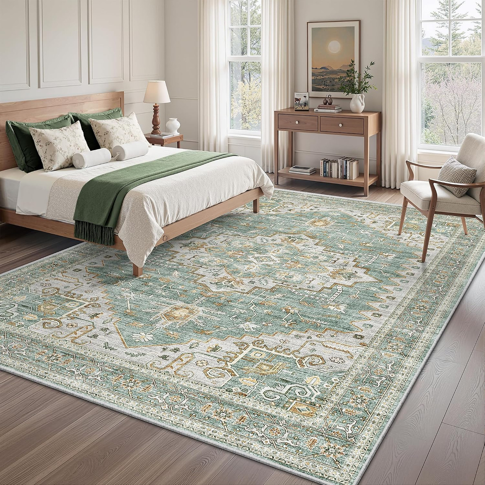 Washable Area Rug 5×7 Non-Slip Stain Resistant Microfiber for Living Room