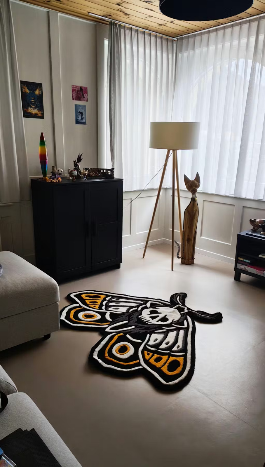 Death Moth Rug ,Tiger Tattoo Rug Hand Tufted Traditional American Style Area Rug